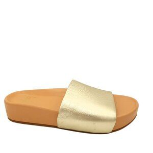 NEW Beek Pelican Leather Platform Sandal Womens 9 Chic Contemporary Gold Shimmer